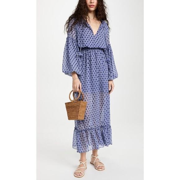 MISA Los Angeles Amata Maxi Dress Blue Blouson Midi Boho Resortwear Tuckernuck - Picture 4 of 8